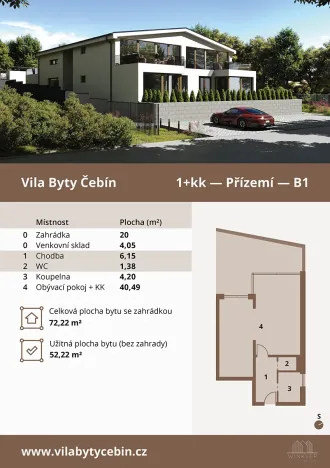Prodej bytu 1+kk, Čebín, 72 m2