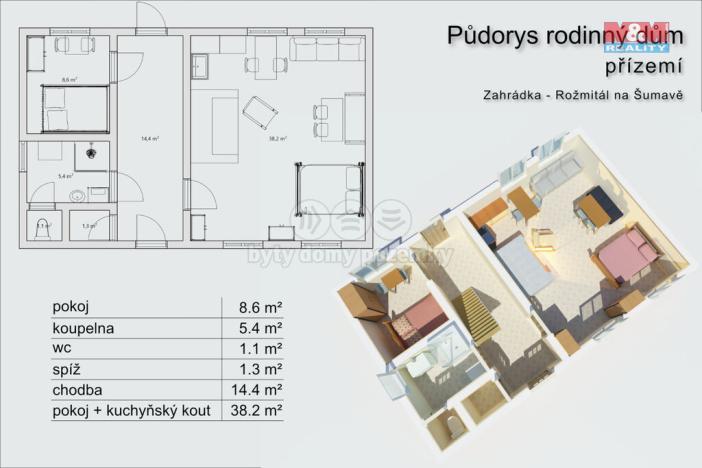 Prodej rodinného domu, Rožmitál na Šumavě - Zahrádka, 150 m2