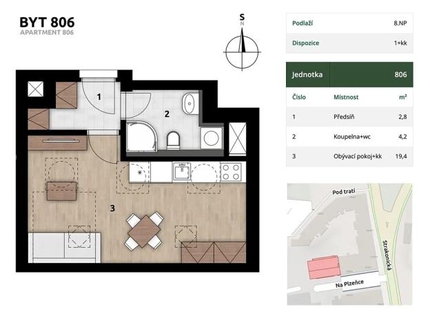 Prodej bytu 1+kk, Praha - Smíchov, Na Plzeňce, 35 m2
