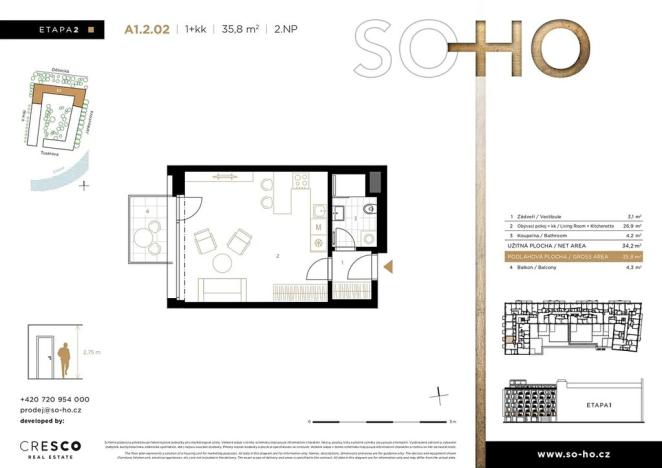 Prodej bytu 1+kk, Praha - Holešovice, V háji, 36 m2