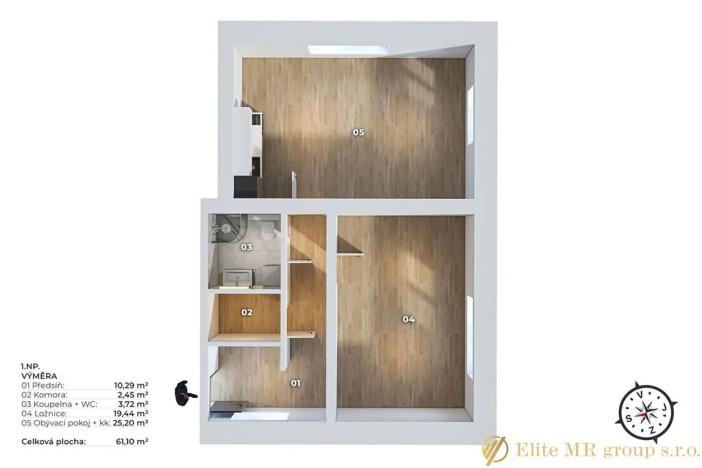 Prodej bytu 2+kk, Bobnice, U Zvoničky, 61 m2