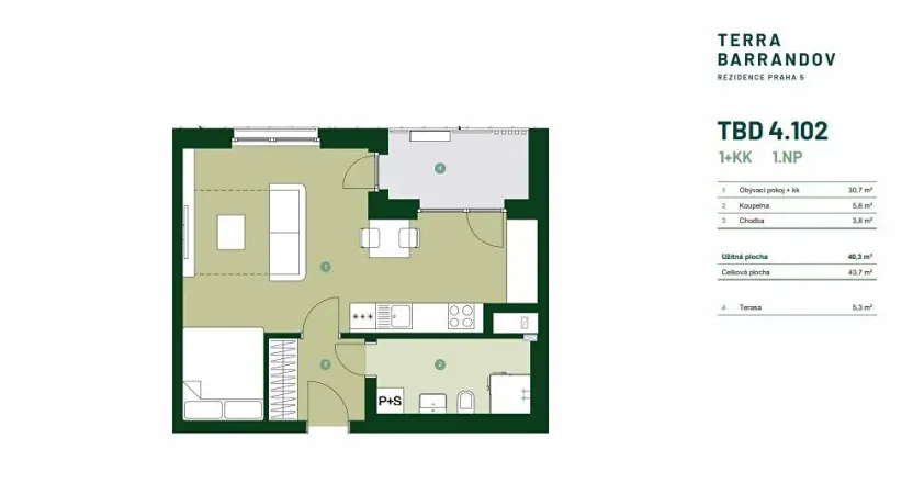 Prodej bytu 1+kk, Praha - Hlubočepy, Silurská, 44 m2
