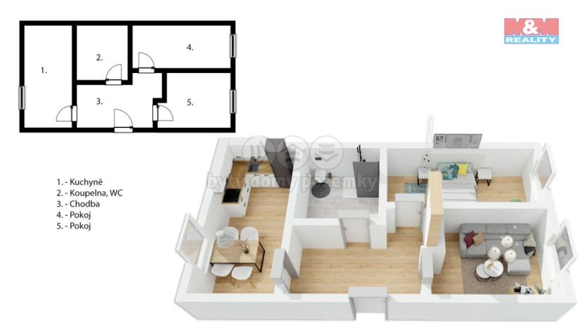 Prodej bytu 2+1, Rakovník, Vrchlického nám., 51 m2