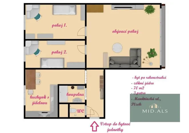 Prodej bytu 3+1, Plzeň, Manětínská, 70 m2