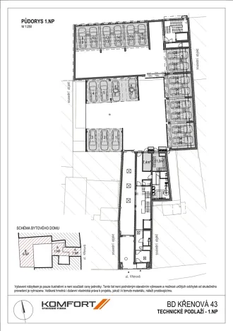 Pronájem garážového stání, Brno, Křenová, 12 m2