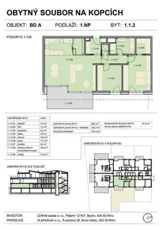 Prodej bytu 3+kk, Brno, Na kopcích, 92 m2