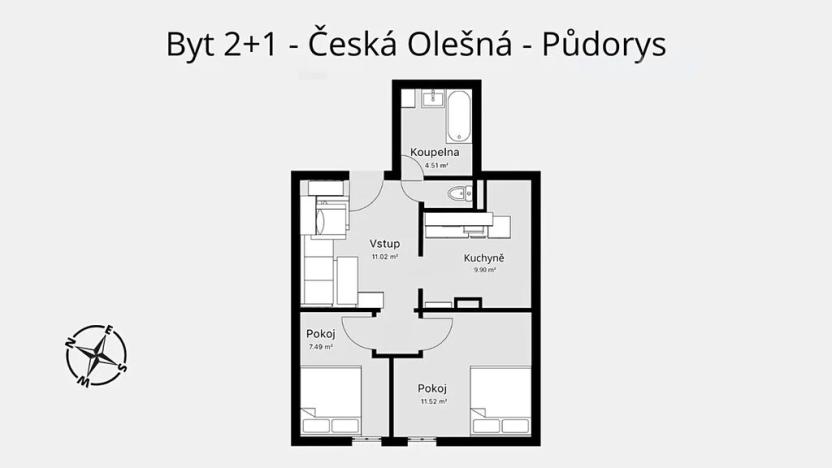 Prodej bytu 2+1, Strmilov, 47 m2