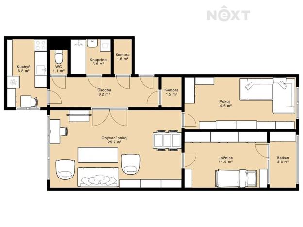 Prodej bytu 3+1, Praha - Strašnice, Za stadionem, 78 m2