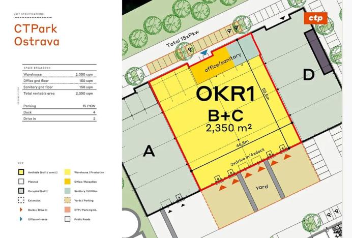 Pronájem skladu, Ostrava, Krmelínská, 2500 m2