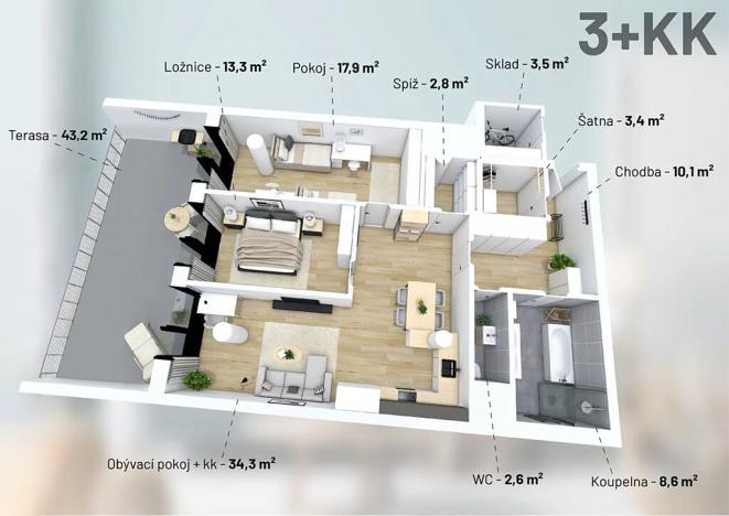 Prodej bytu 3+kk, Třebíč, Tomáše Bati, 100 m2
