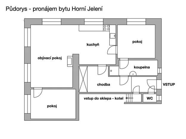 Pronájem bytu 3+1, Horní Jelení, Kolářského, 80 m2