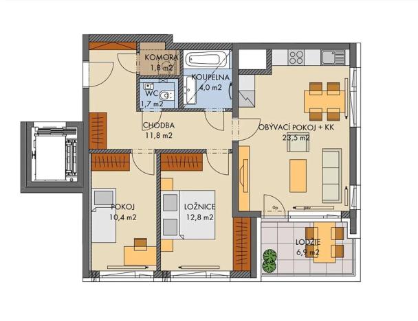 Prodej bytu 3+kk, Praha - Hlubočepy, Gollové, 70 m2