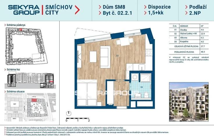 Prodej bytu 1+kk, Praha, Šiklové, 37 m2