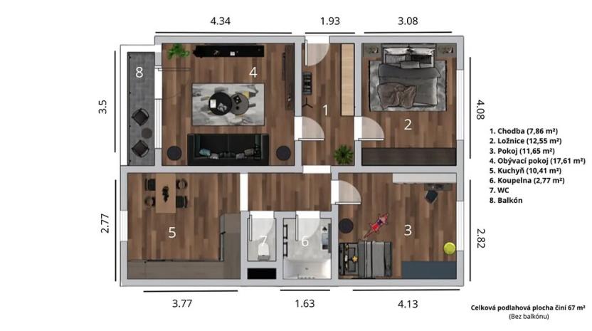 Prodej bytu 3+1, Liberec, Ježkova, 67 m2