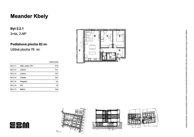 Prodej bytu 3+kk, Praha - Kbely, K Vinoři, 76 m2