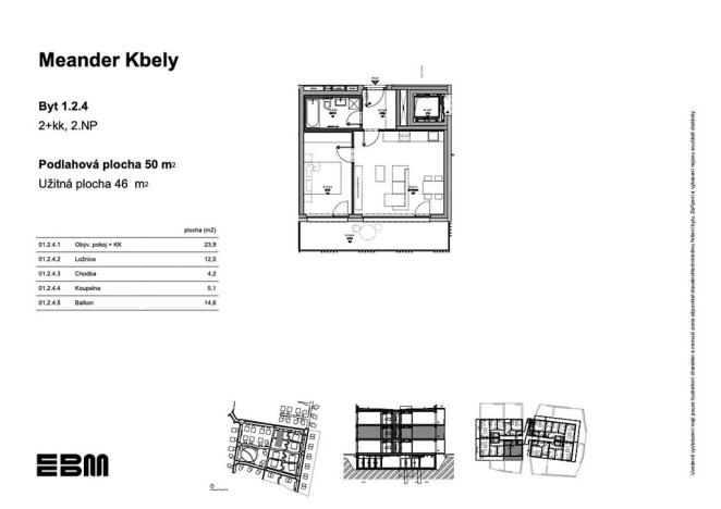 Prodej bytu 2+kk, Praha - Kbely, K Vinoři, 46 m2