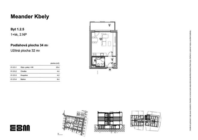 Prodej bytu 1+kk, Praha - Kbely, K Vinoři, 32 m2