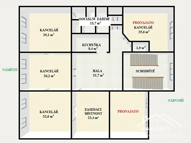 Pronájem kanceláře, Kolín, Karlovo náměstí, 132 m2