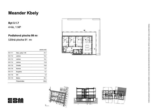 Prodej bytu 4+kk, Praha - Kbely, K Vinoři, 91 m2