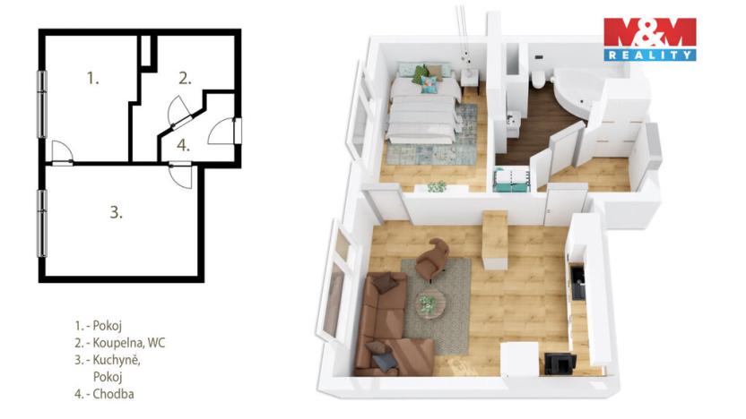 Prodej bytu 2+kk, Chvaletice, Kolínská, 36 m2