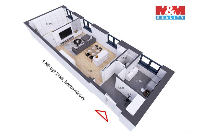 Prodej bytu 2+kk, Praha - Holyně, náměstí Pod lípou, 61 m2