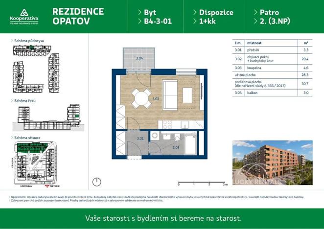 Pronájem bytu 1+kk, Praha - Chodov, Líbalova, 30 m2