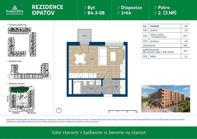 Pronájem bytu 1+kk, Praha - Chodov, Líbalova, 32 m2