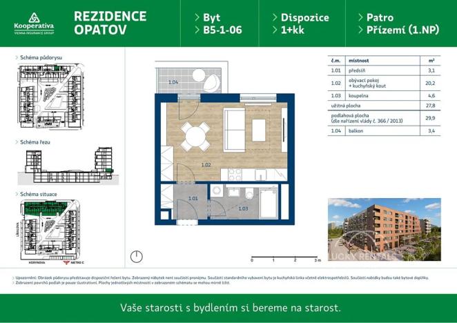 Pronájem bytu 1+kk, Praha - Chodov, Líbalova, 29 m2