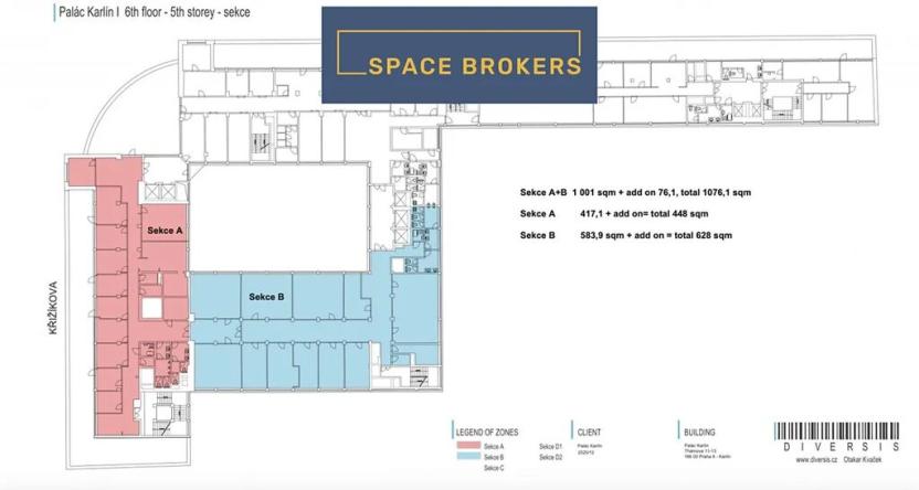 Pronájem kanceláře, Praha, Křižíkova, 1080 m2