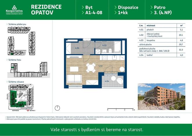 Pronájem bytu 1+kk, Praha - Chodov, Líbalova, 32 m2