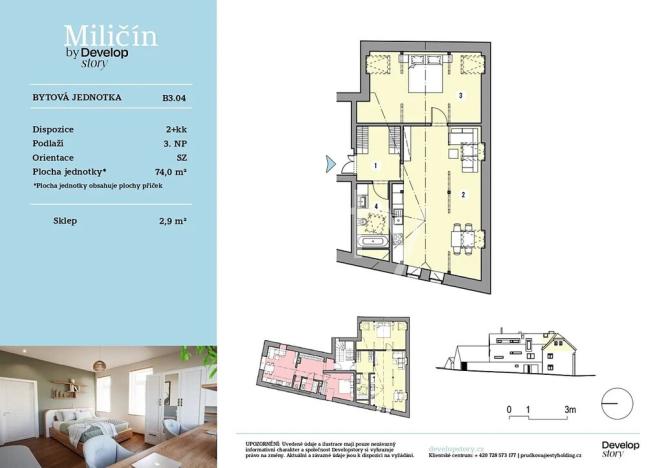 Prodej bytu 2+kk, Miličín, 74 m2