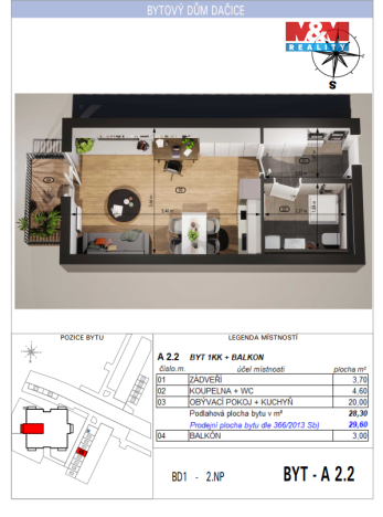 Prodej bytu 1+kk, Dačice - Dačice V, U Stadionu, 30 m2