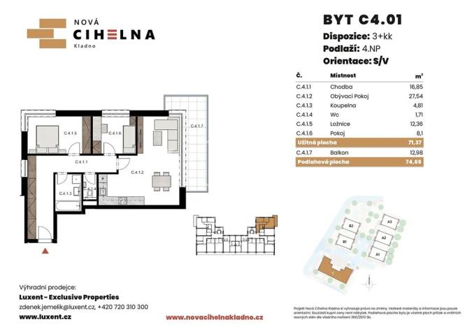 Prodej bytu 3+kk, Kladno, 71 m2