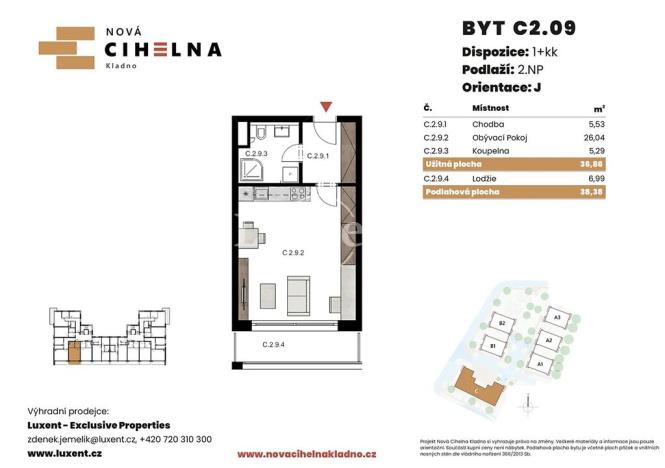 Prodej bytu 1+kk, Kladno, 37 m2