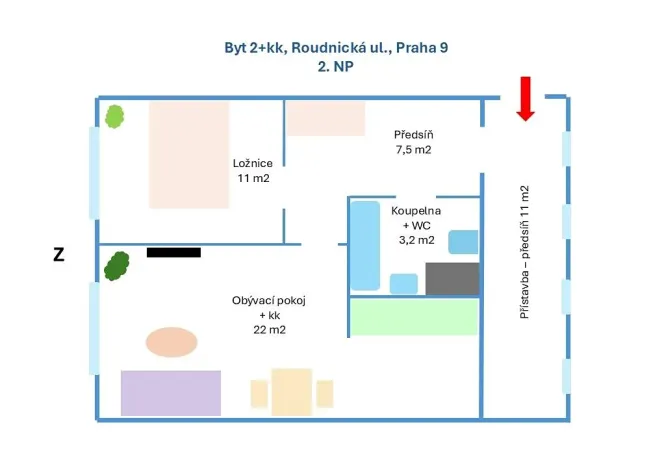 Prodej bytu 2+kk, Praha - Střížkov, Roudnická, 56 m2