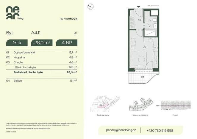Prodej bytu 1+kk, Praha - Libeň, Na kopečku, 26 m2