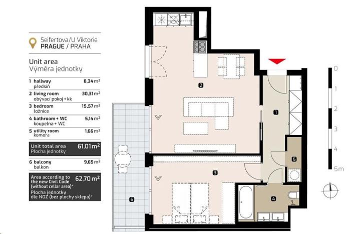 Prodej bytu 2+kk, Praha - Žižkov, Seifertova, 63 m2