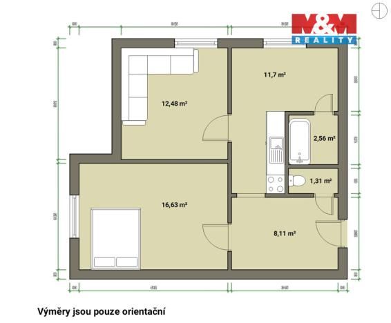 Prodej bytu 2+1, Tachov, Zárečná, 53 m2