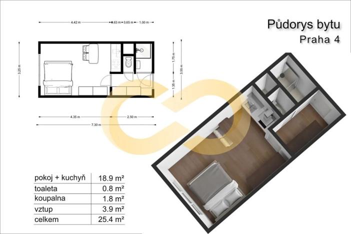 Prodej bytu 1+kk, Praha - Braník, Vavřenova, 25 m2