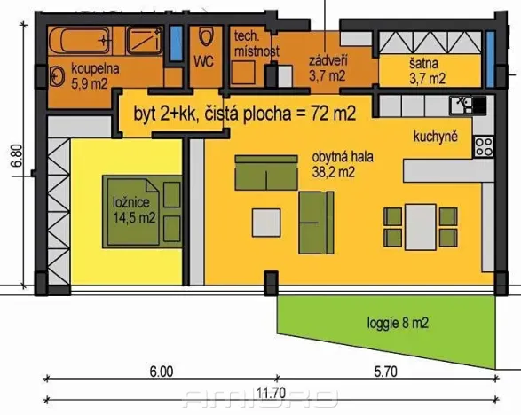 Pronájem bytu 2+kk, Brno, Mezírka, 78 m2