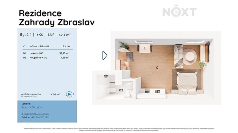 Prodej bytu 1+kk, Praha - Zbraslav, Elišky Přemyslovny, 43 m2