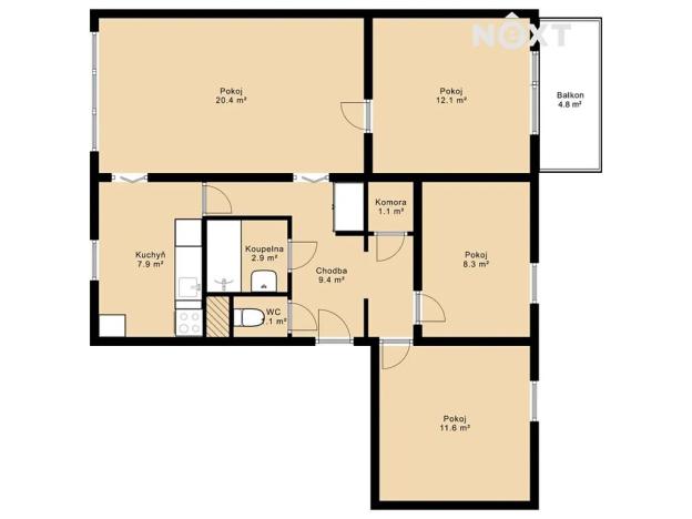 Prodej bytu 4+1, Týn nad Vltavou, Komenského, 74 m2