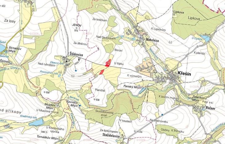 Prodej louky, Křešín, 3606 m2