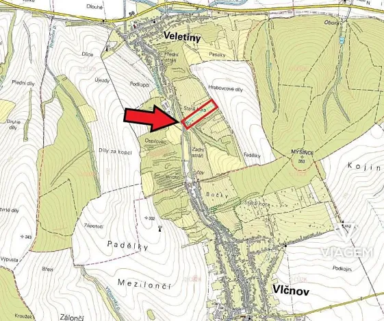 Prodej podílu zahrady, Veletiny, 280 m2