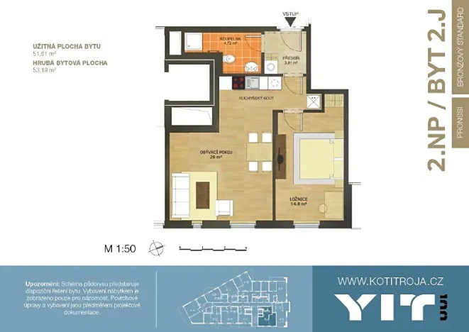 Prodej bytu 2+kk, Praha - Troja, Mazurská, 51 m2