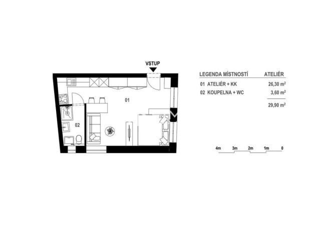 Prodej bytu 1+kk, Židlochovice, Komenského, 30 m2