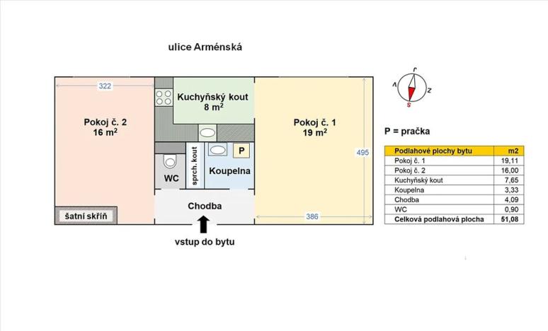 Pronájem bytu 2+kk, Praha - Vršovice, Arménská, 51 m2