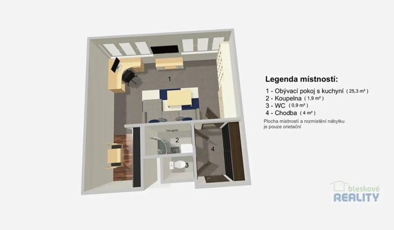 Pronájem bytu 1+kk, Praha - Černý Most, Doležalova, 34 m2