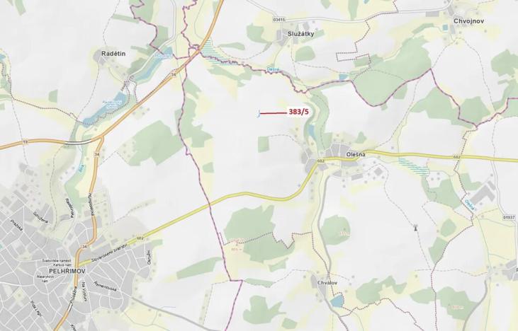 Dražba pozemku, Olešná, 386 m2