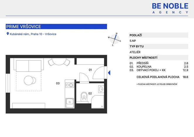 Prodej bytu 1+kk, Praha - Vršovice, Kubánské náměstí, 22 m2